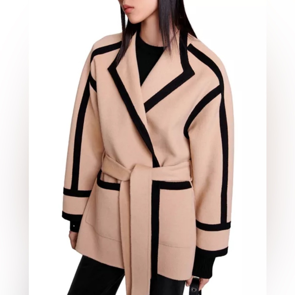 Gicolora Contrast Trim Belted Coat